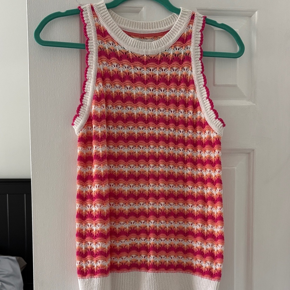 LOFT Pink and White Patterned Tank Top